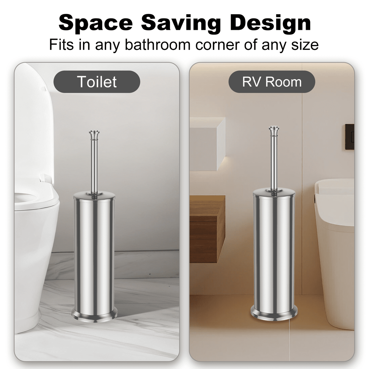 Long-Handled Toilet Brush with Holder and Removable Inner Cup, Stainless Steel - Image 6