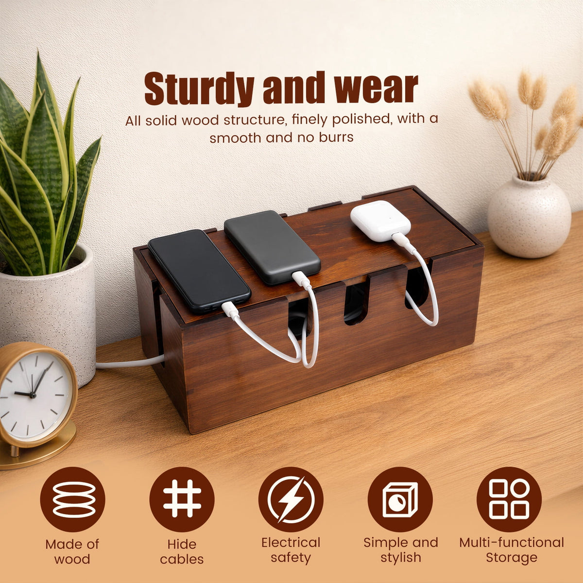 Solid Wood Cable Management Box for Power Strips, 12.2 x 5.12 x 4.72 Inches - Image 6