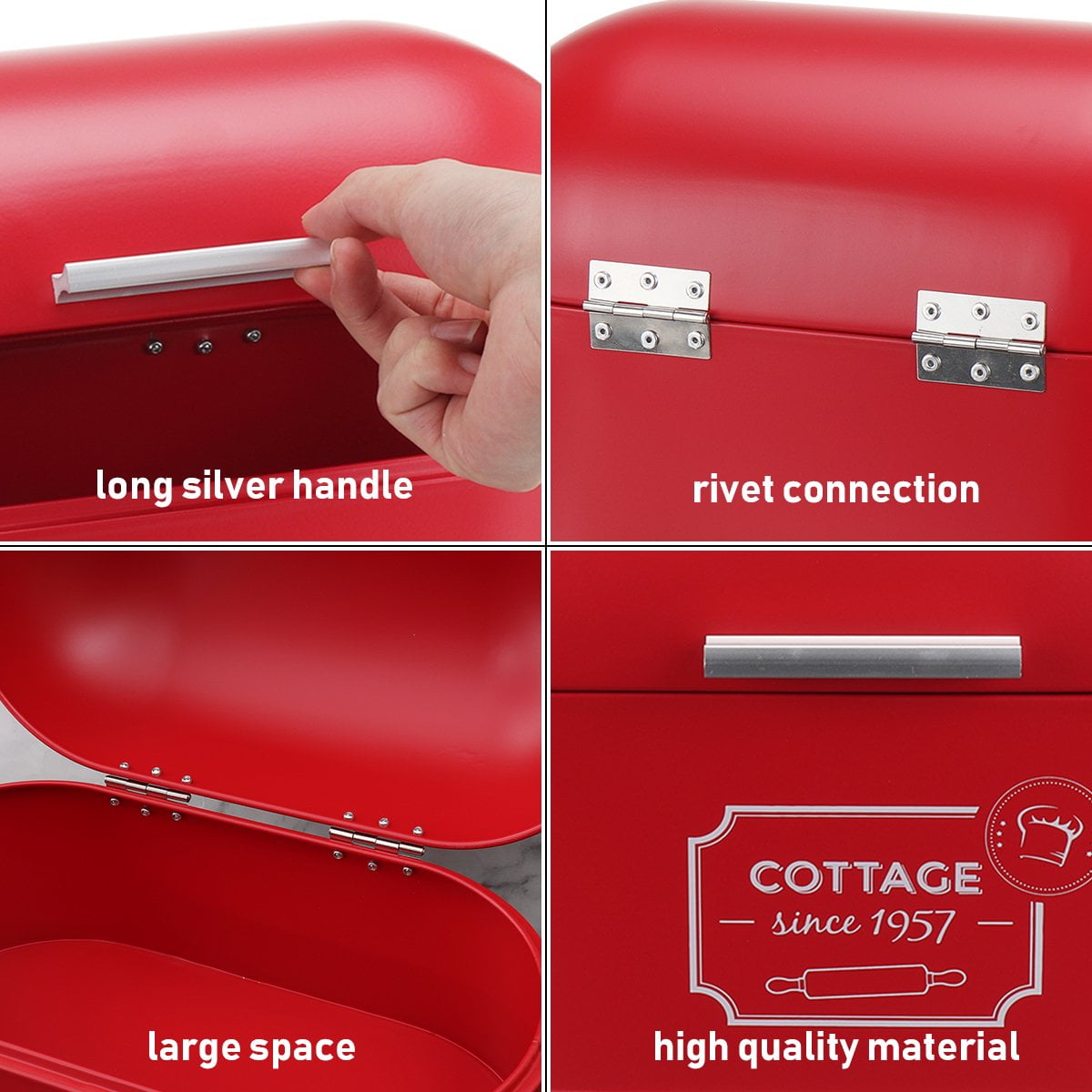 Countertop Bread Box in Powder-Coated Steel, 13 x 7 x 7.5 Inches, Red - Image 6