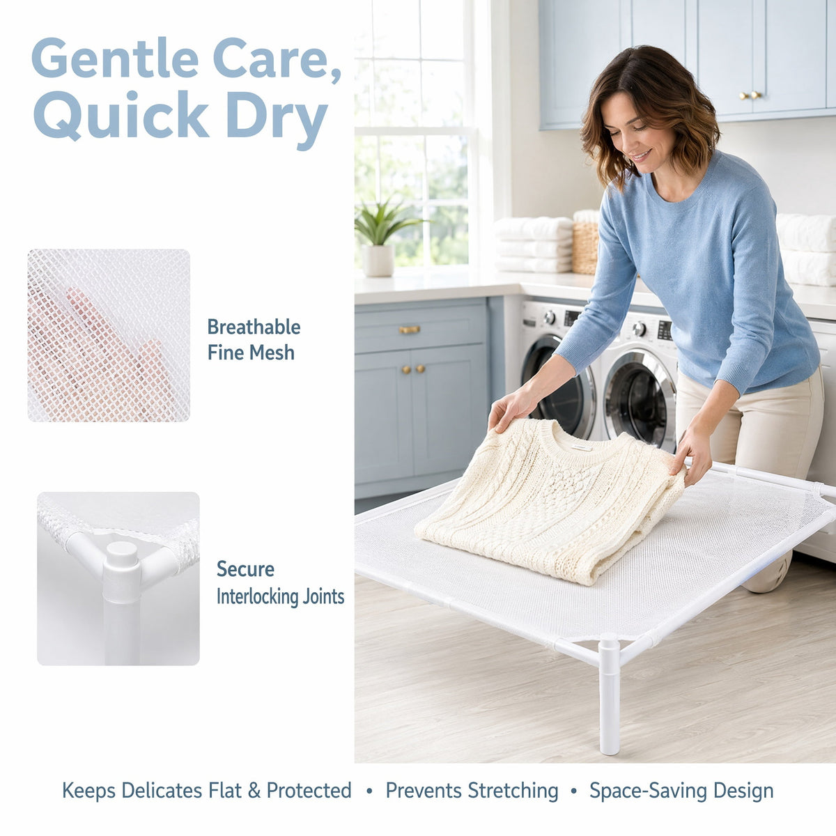 Single Lay-Flat Mesh Drying Rack for Delicates, 28 x 28 Inches, White - Image 3