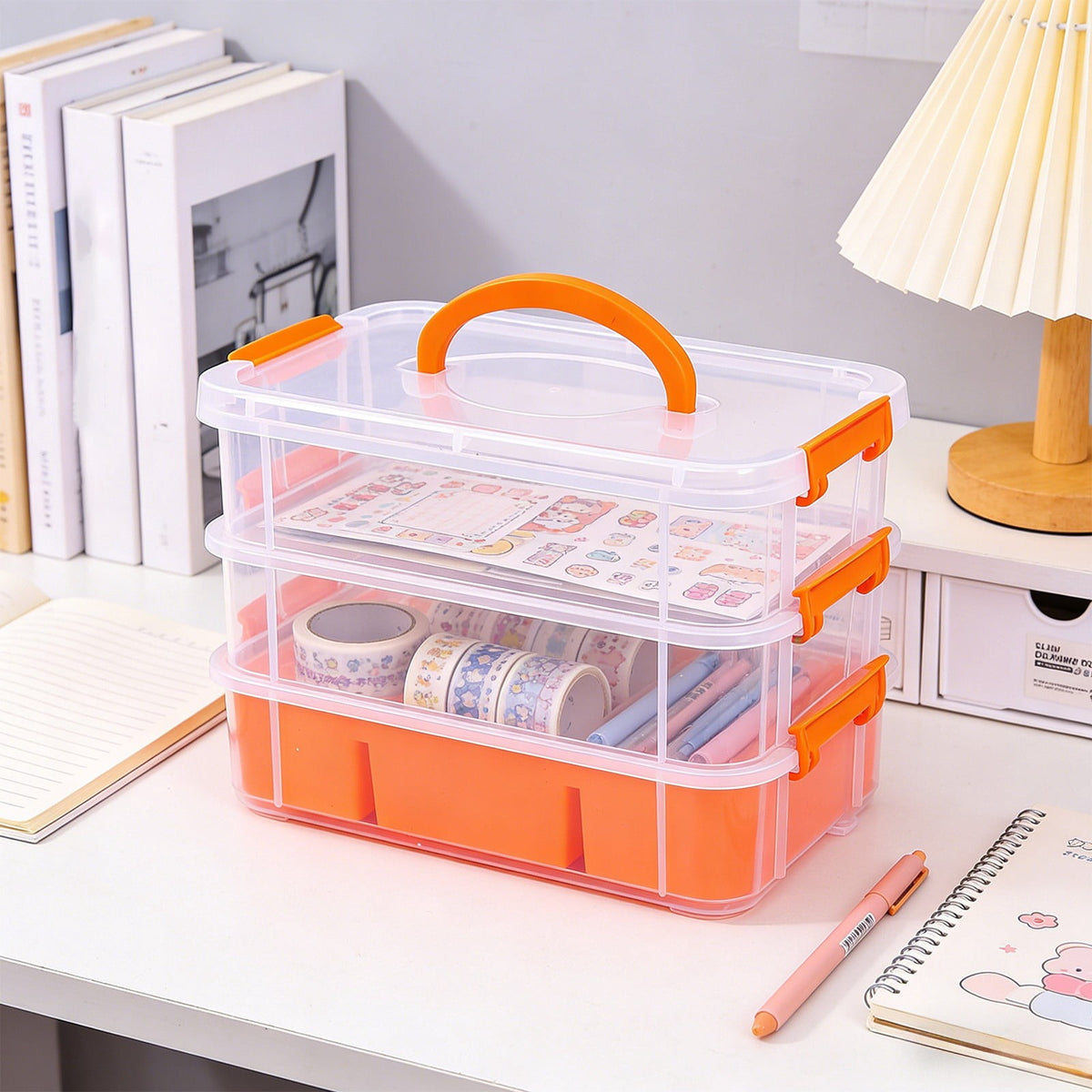 Three-Tier Stackable Desk Organizer with Carry Handle and Side Buckle - Image 5