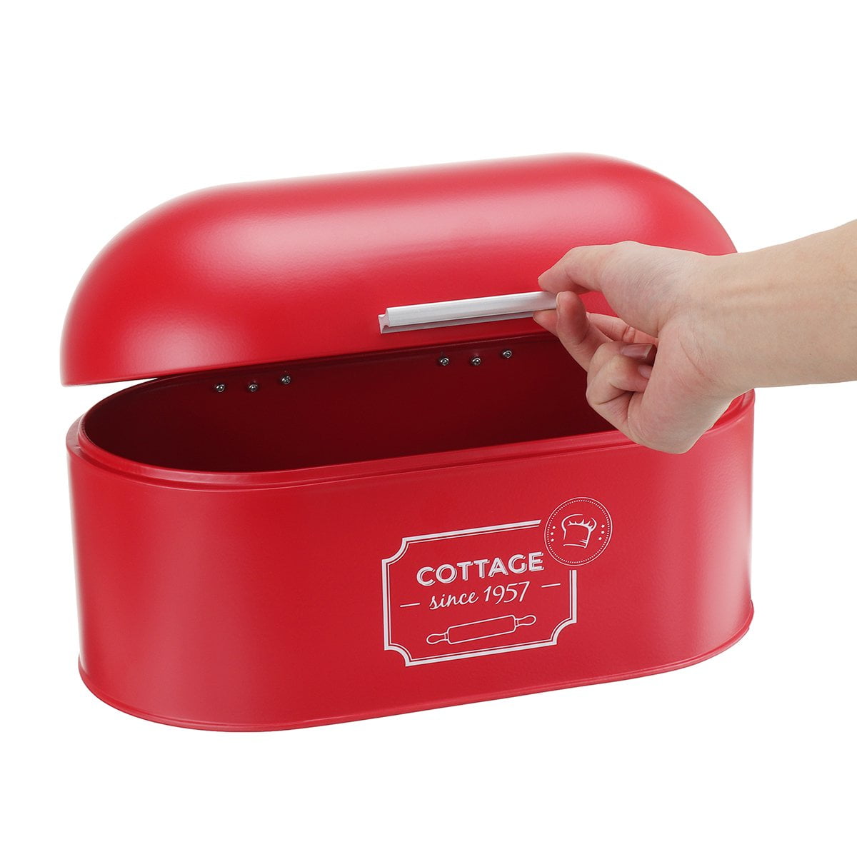 Countertop Bread Box in Powder-Coated Steel, 13 x 7 x 7.5 Inches, Red - Image 5