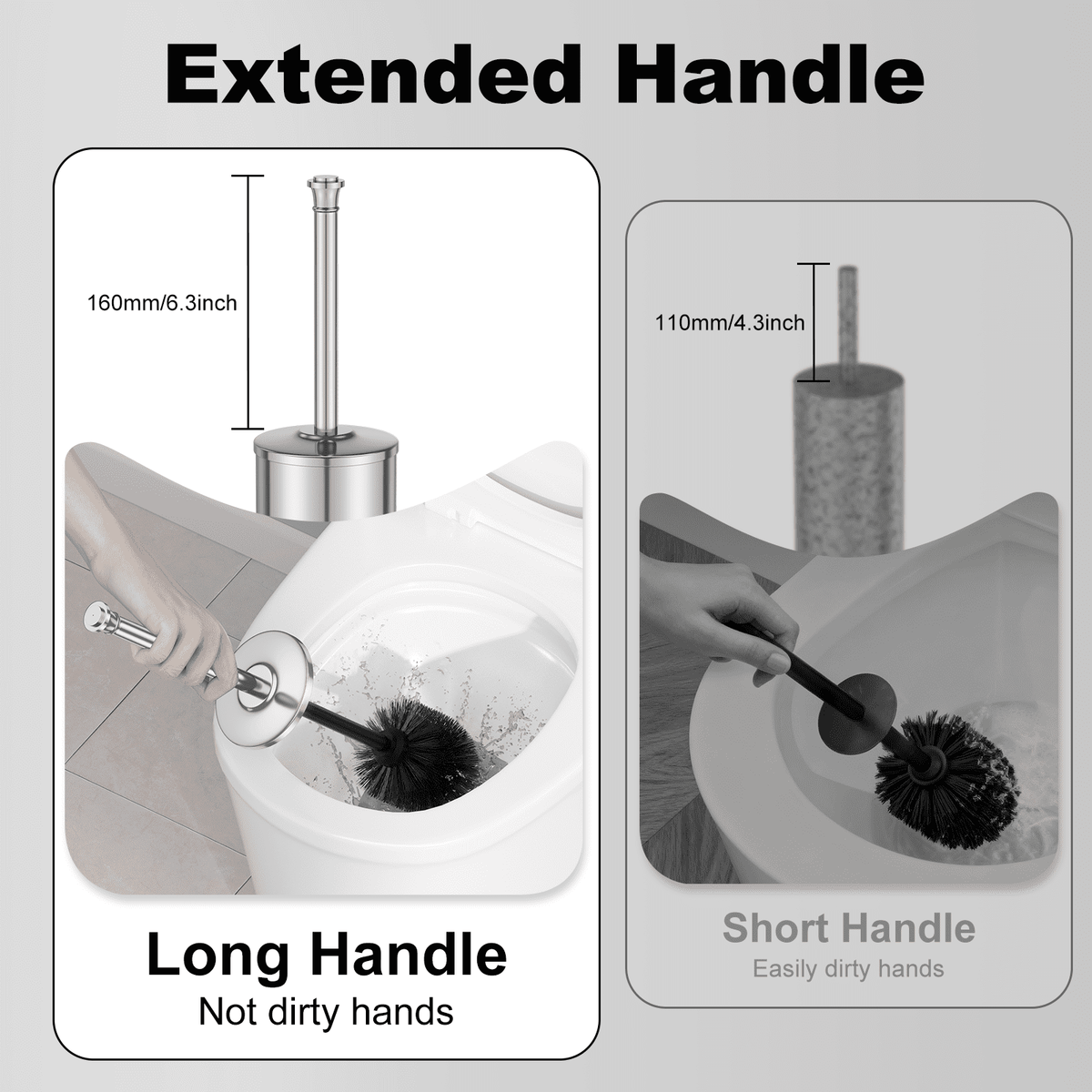 Long-Handled Toilet Brush with Holder and Removable Inner Cup, Stainless Steel - Image 4