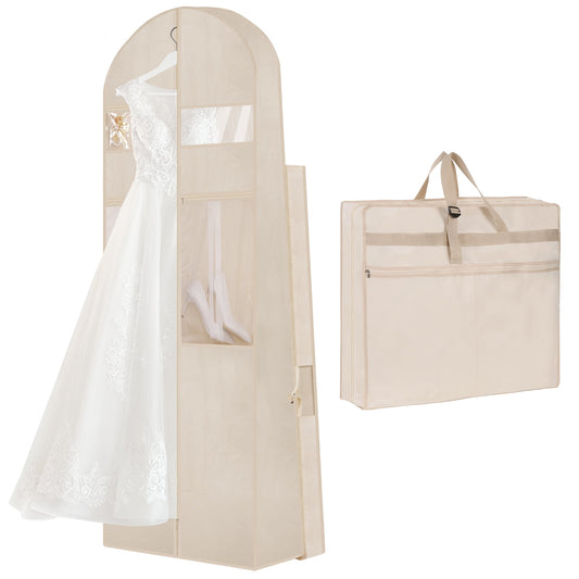 Tri-Fold Gown Garment Bag, 72 Inches Long with Six Pouches, Beige