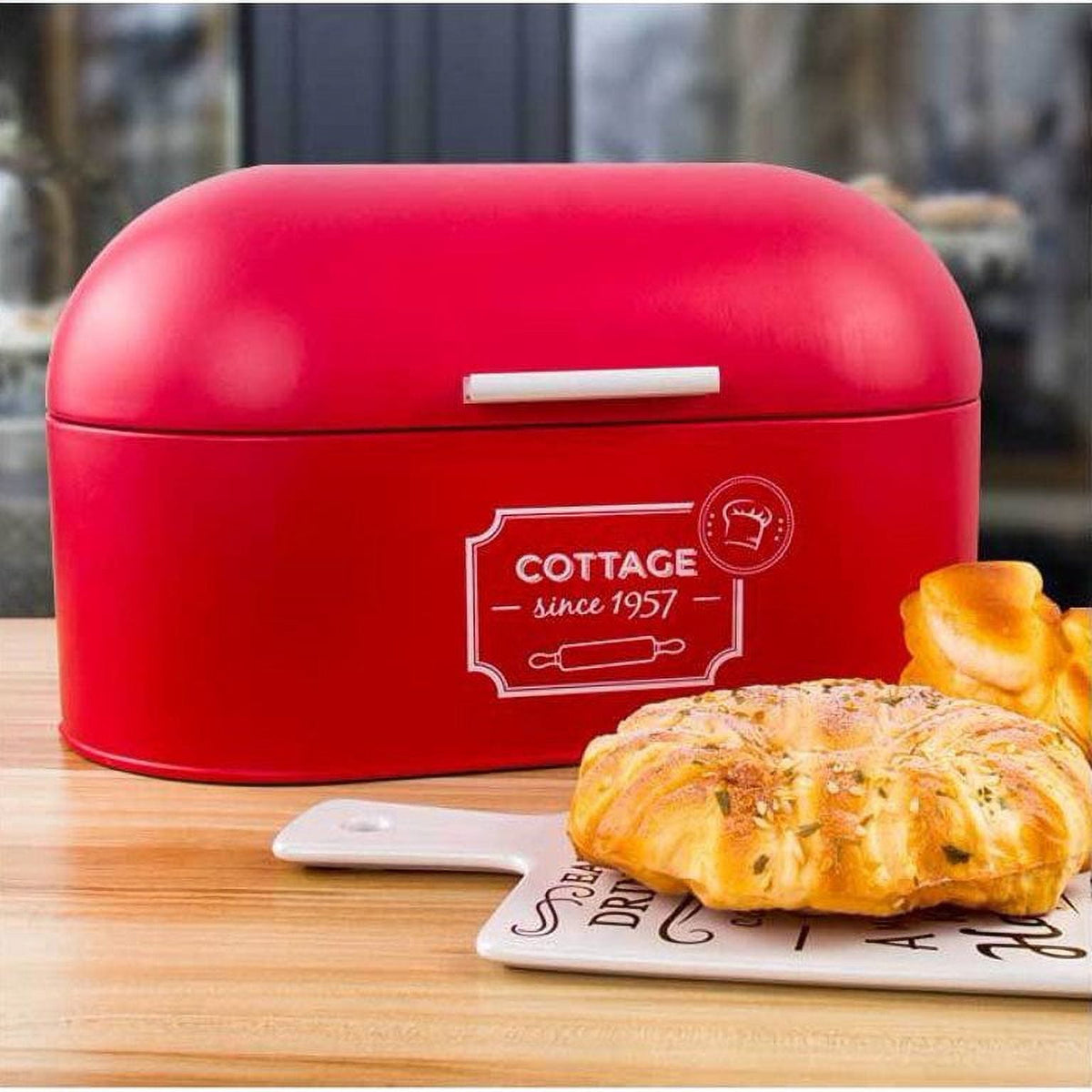 Countertop Bread Box in Powder-Coated Steel, 13 x 7 x 7.5 Inches, Red - Image 2