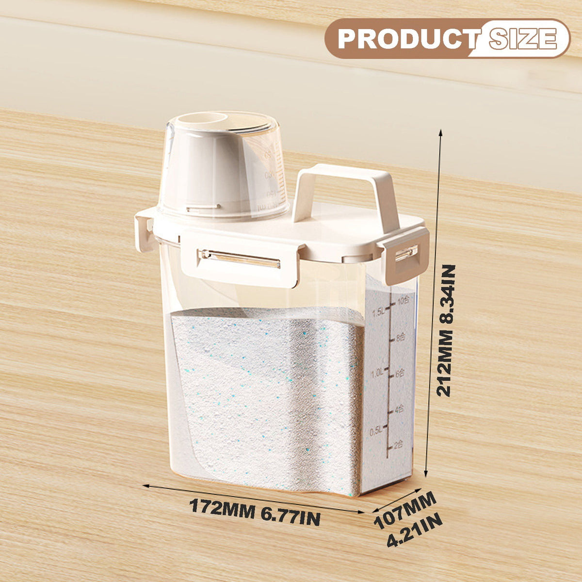 Airtight Dry Food Container with Pouring Spout, Measuring Cup and Handle - Image 4