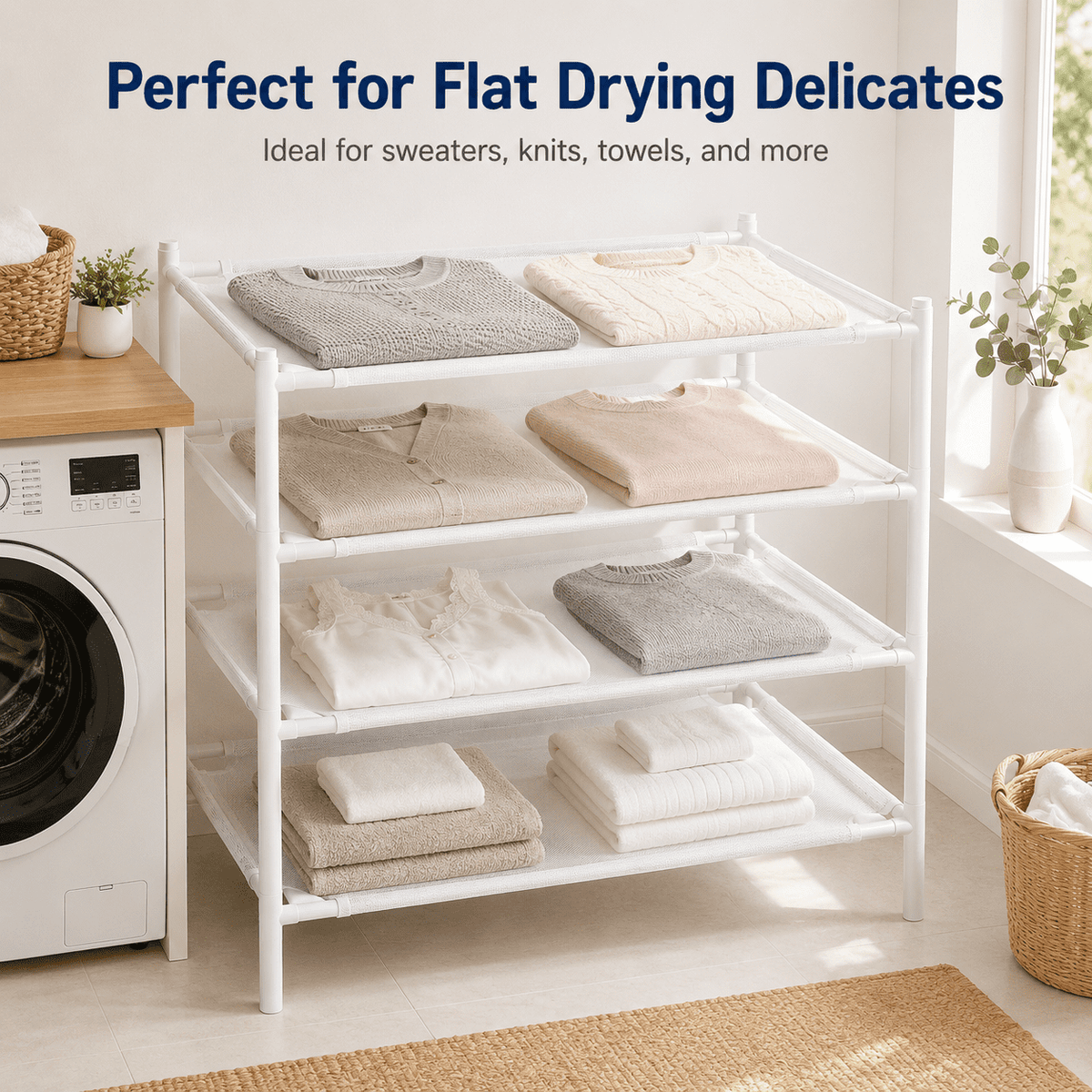Lay-Flat Mesh Sweater Drying Racks, 4-Pack, Stackable, 28 x 28 Inches - Image 5