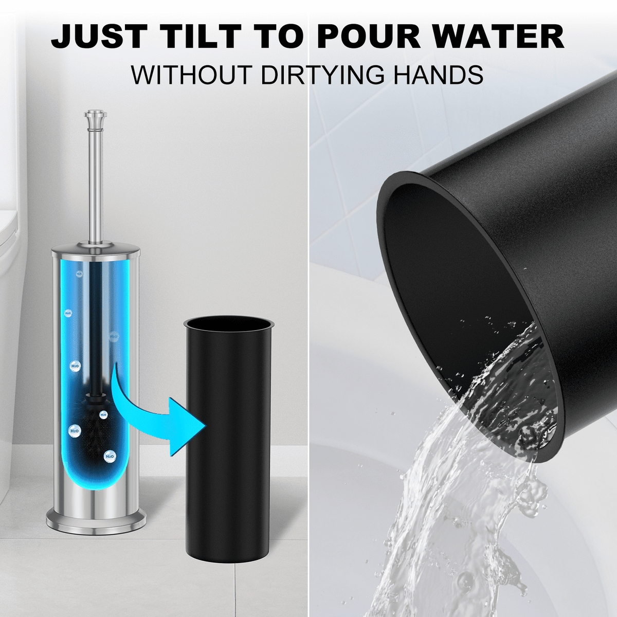 Long-Handled Toilet Brush with Holder and Removable Inner Cup, Stainless Steel - Image 5