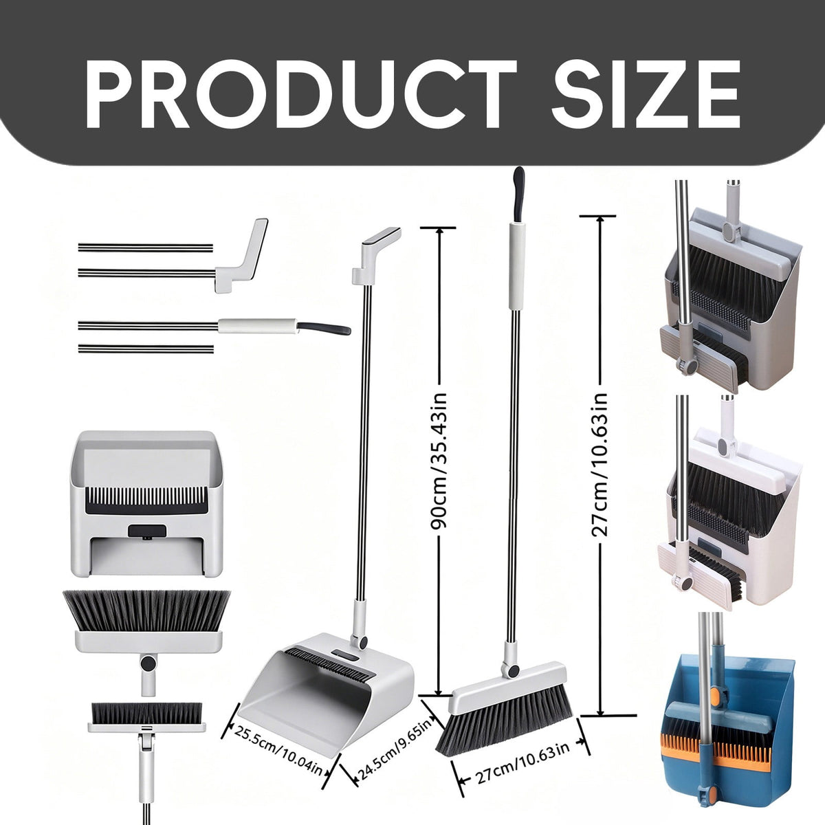 Broom and Dustpan Set with Long Handle, 180-Degree Rotating Head and Comb Teeth - Image 3