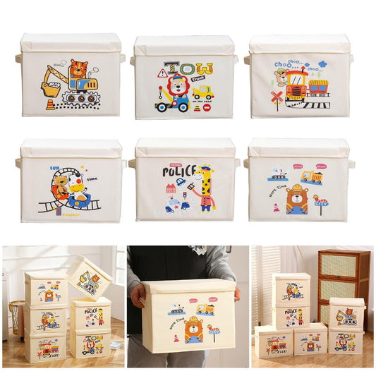 Foldable Toy Storage Bin in Oxford Fabric with Grab Handles, Animal Motif - Image 2