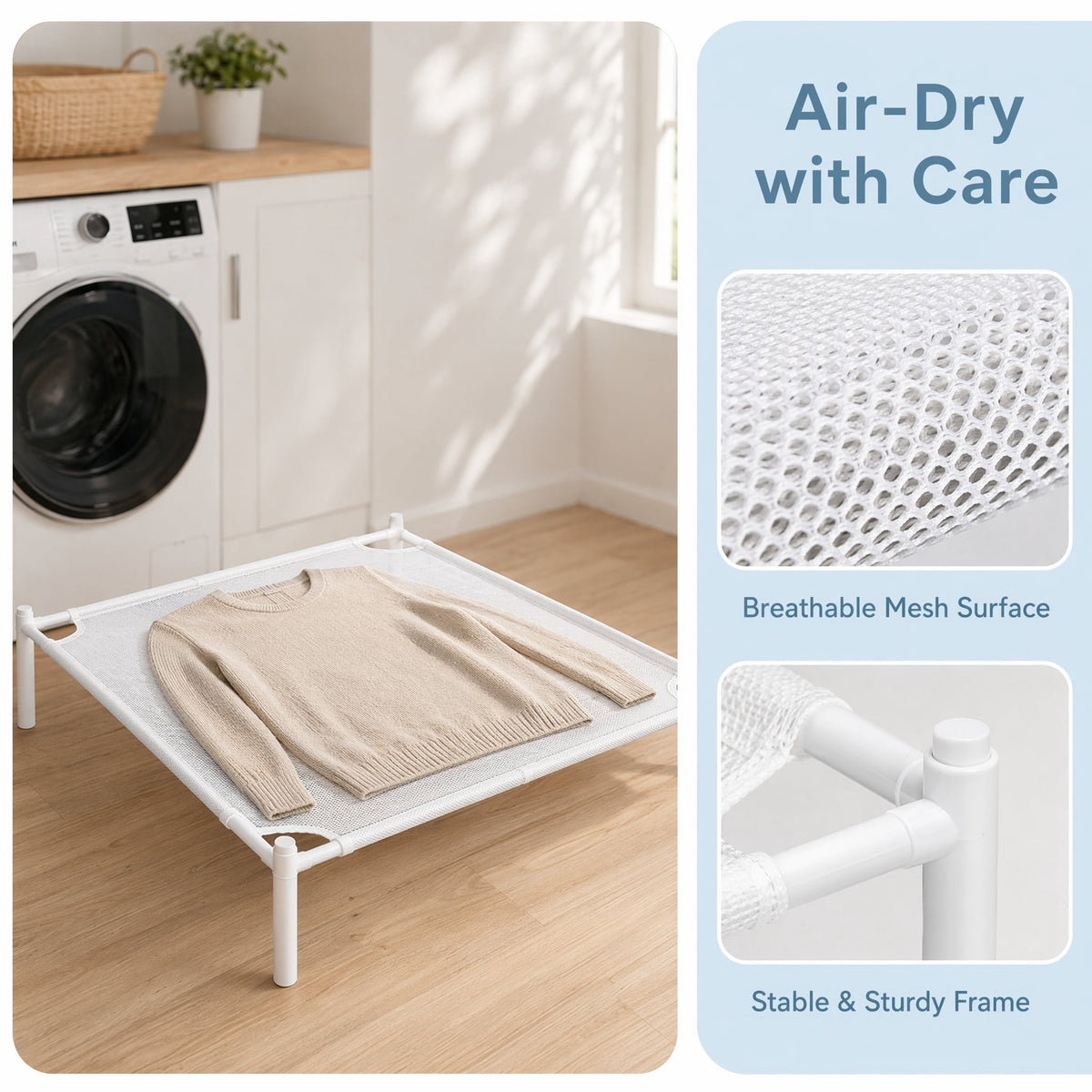 Single Lay-Flat Mesh Drying Rack for Delicates, 28 x 28 Inches, White - Image 5