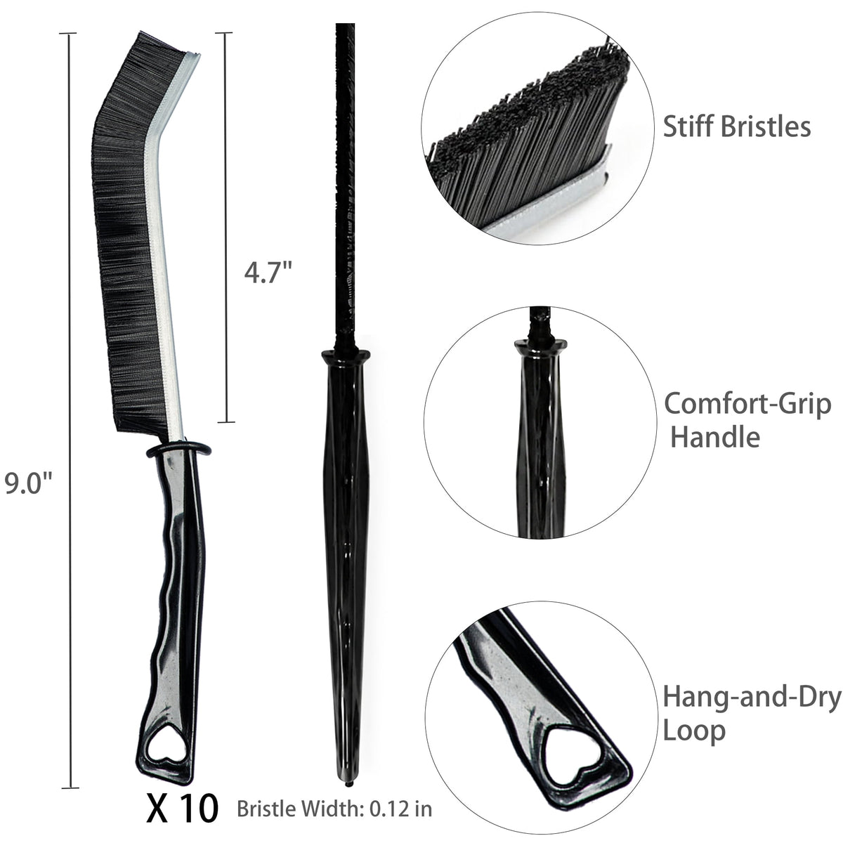 Crevice Cleaning Brush Set, 10 Pieces, Stiff Bristles for Grout and Window Tracks - Image 2
