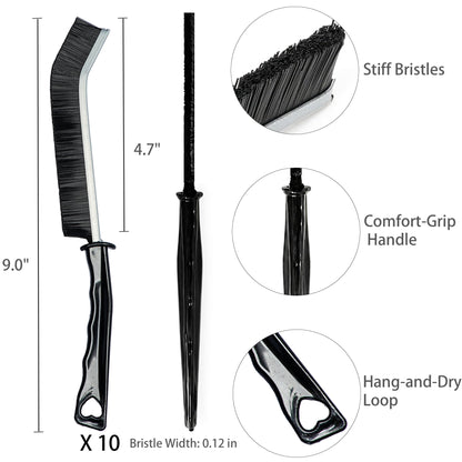 Crevice Cleaning Brush Set, 10 Pieces, Stiff Bristles for Grout and Window Tracks - Image 2