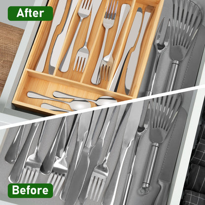 Bamboo Cutlery Drawer Organizer with Five Deep Compartments, 33 x 24 x 4.5 cm - Image 6