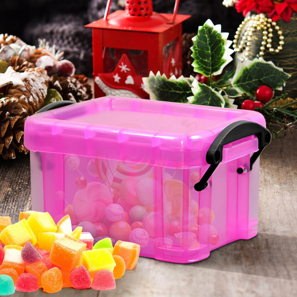 Mini Clear Storage Box with Locking Lid, 0.14 Liter, Bright Colors - Image 2