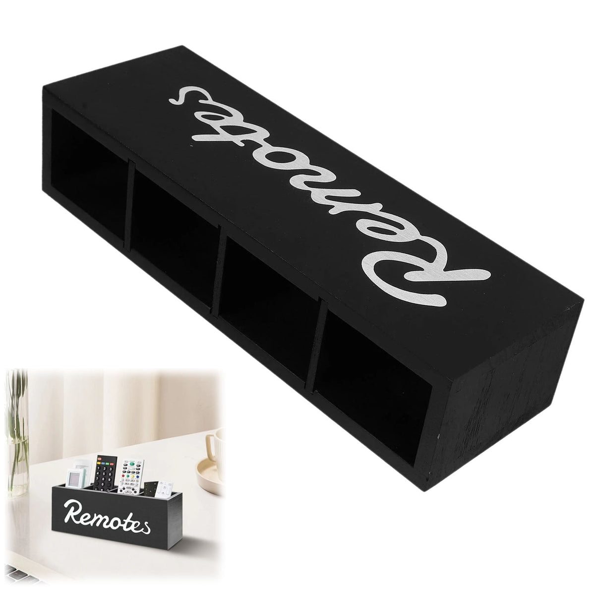 Wooden Remote Control Caddy with Four Slots for Coffee Table or Nightstand - Image 2