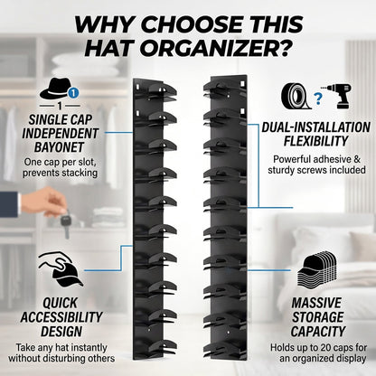 Adhesive Hat Racks for Doors and Walls, Set of 2, Holds Up to 20 Caps - Image 3