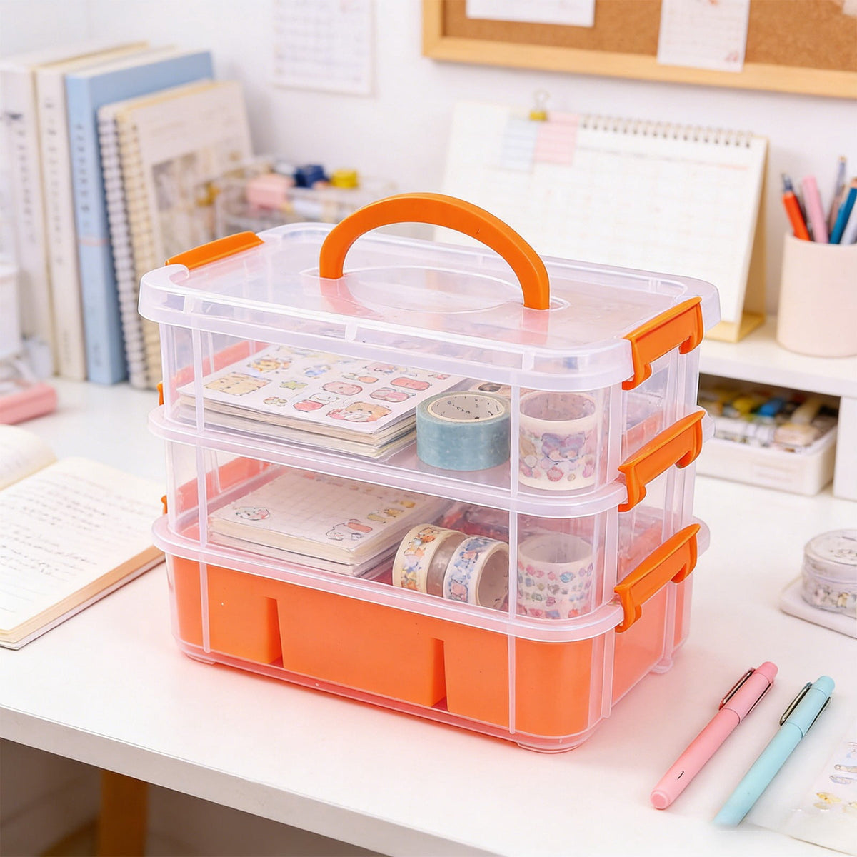 Three-Tier Stackable Desk Organizer with Carry Handle and Side Buckle - Image 2