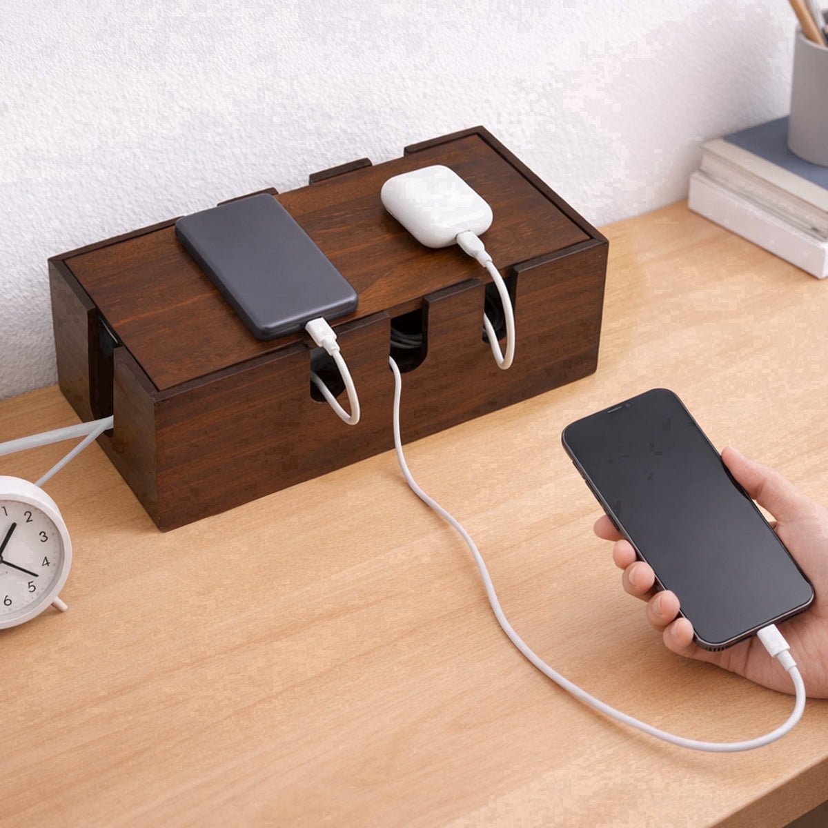 Solid Wood Cable Management Box for Power Strips, 12.2 x 5.12 x 4.72 Inches - Image 2