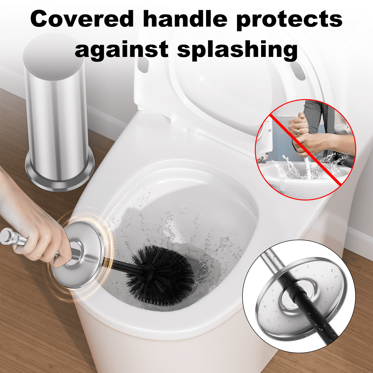 Long-Handled Toilet Brush with Holder and Removable Inner Cup, Stainless Steel - Image 3