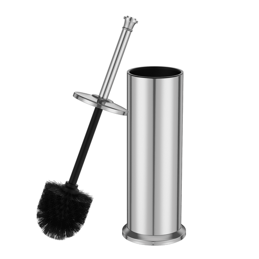 Long-Handled Toilet Brush with Holder and Removable Inner Cup, Stainless Steel