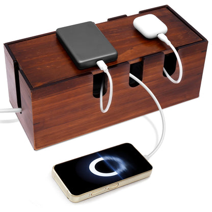 Solid Wood Cable Management Box for Power Strips, 12.2 x 5.12 x 4.72 Inches