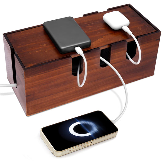 Solid Wood Cable Management Box for Power Strips, 12.2 x 5.12 x 4.72 Inches