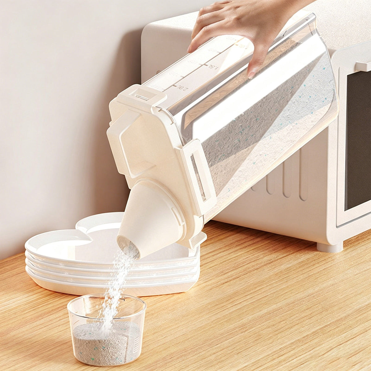Airtight Dry Food Container with Pouring Spout, Measuring Cup and Handle - Image 6