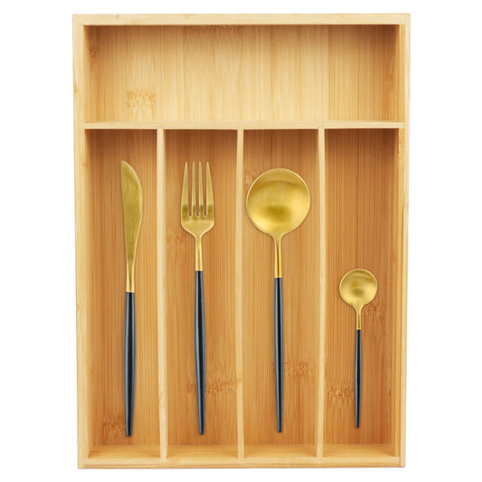 Bamboo Cutlery Drawer Organizer with Five Deep Compartments, 33 x 24 x 4.5 cm