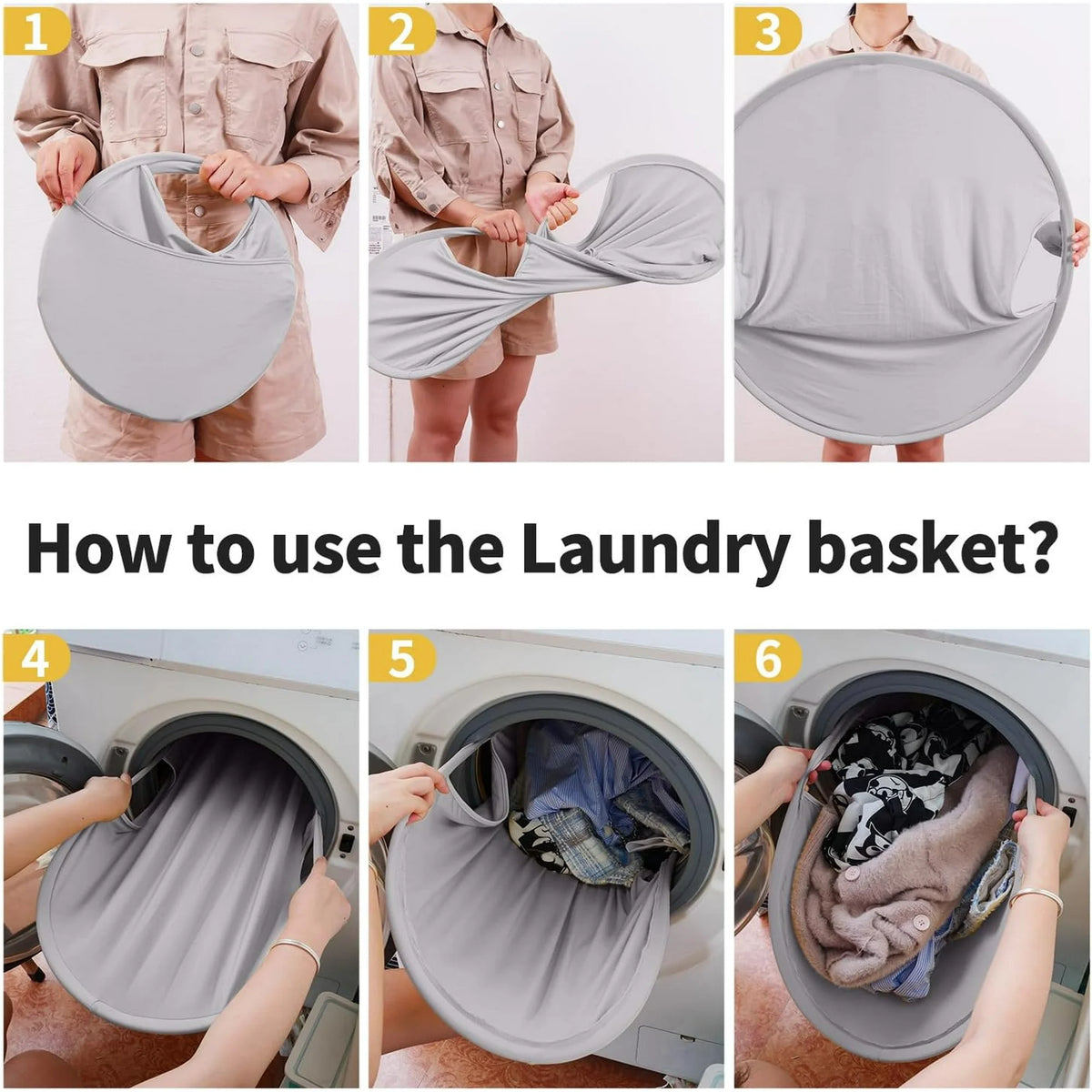 Pop-Up Laundry Basket, 26 Inches, Collapsible with Two Suction Cups, Grey - Image 3