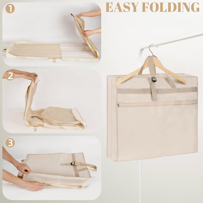 Tri-Fold Gown Garment Bag, 72 Inches Long with Six Pouches, Beige - Image 5