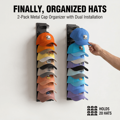 Adhesive Hat Racks for Doors and Walls, Set of 2, Holds Up to 20 Caps - Image 5