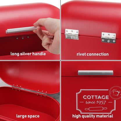 Countertop Bread Box in Powder-Coated Steel, 13 x 7 x 7.5 Inches, Red - Image 6