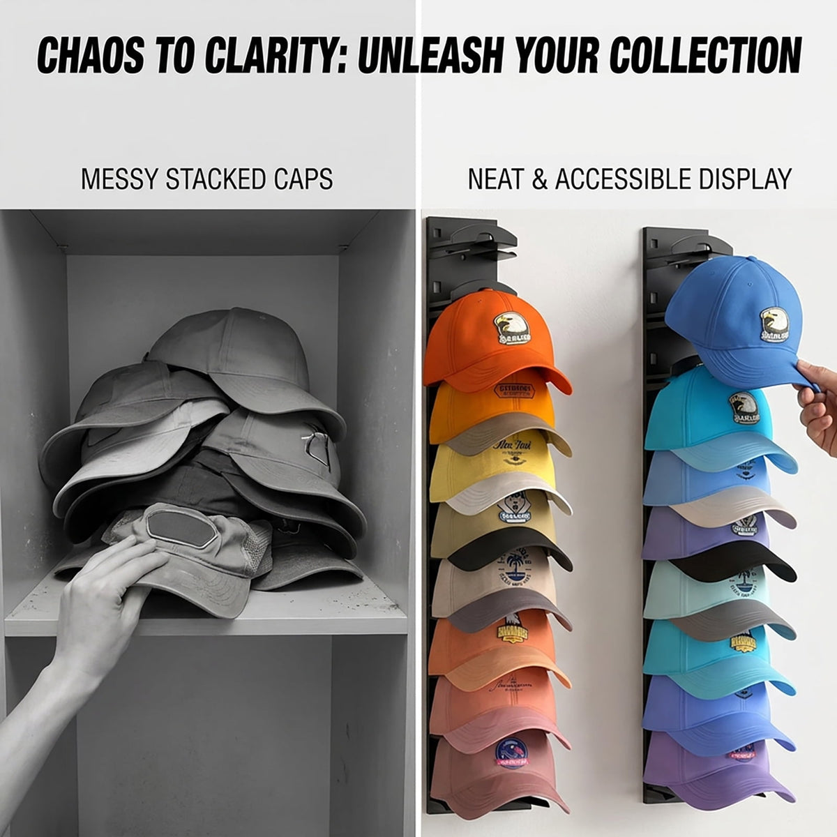 Adhesive Hat Racks for Doors and Walls, Set of 2, Holds Up to 20 Caps - Image 6